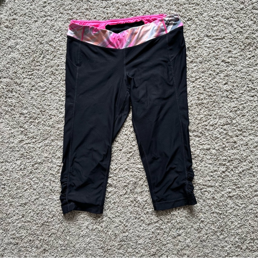 Black Capri Leggings with Pink Waistband
